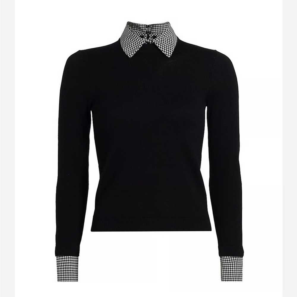 Alice + Olivia Porla Houndstooth Collared Sweater - Picture 2 of 4